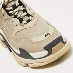 Balenciaga Grey Leather and Mesh Triple S Sneakers Size 40