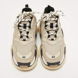 Balenciaga Grey Leather and Mesh Triple S Sneakers Size 40