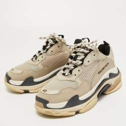 Balenciaga Grey Leather and Mesh Triple S Sneakers Size 40