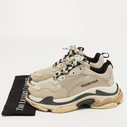 Balenciaga Grey Leather and Mesh Triple S Sneakers Size 40