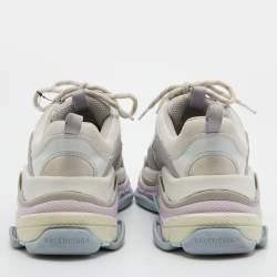 Pre Owned Balenciaga Off White/Grey Mesh and Nubuck Triple S Lace Up Sneakers Size 39