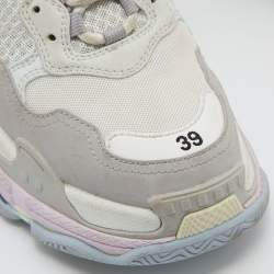 Pre Owned Balenciaga Off White/Grey Mesh and Nubuck Triple S Lace Up Sneakers Size 39
