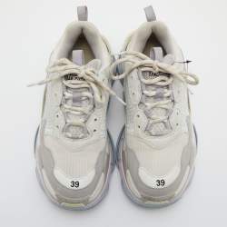 Pre Owned Balenciaga Off White/Grey Mesh and Nubuck Triple S Lace Up Sneakers Size 39
