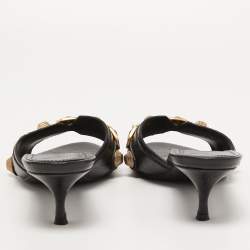 مملوكة مسبقًا Balenciaga Black Leather Cagole Slide Sandals Size 40