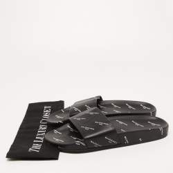 Pre Owned Balenciaga Black Logo Print Leather Flat Slides Size 38