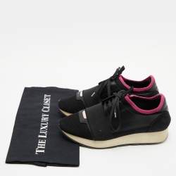Pre Owned Balenciaga Black/Pink Leather And Mesh Race Runner Low Top Sneakers Size 37