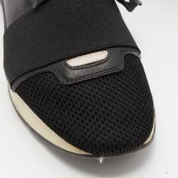 Pre Owned Balenciaga Black/Pink Leather And Mesh Race Runner Low Top Sneakers Size 37