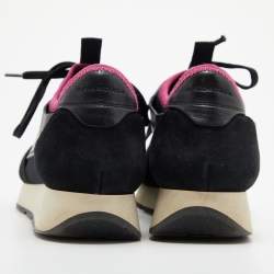 Pre Owned Balenciaga Black/Pink Leather And Mesh Race Runner Low Top Sneakers Size 37