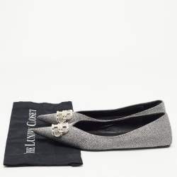 مملوكة مسبقًا Balenciaga Silver Glitter Fabric BB Knife Flats Size 39.5