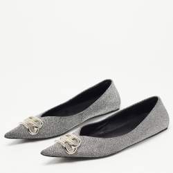 مملوكة مسبقًا Balenciaga Silver Glitter Fabric BB Knife Flats Size 39.5