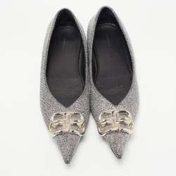 مملوكة مسبقًا Balenciaga Silver Glitter Fabric BB Knife Flats Size 39.5