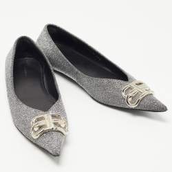 مملوكة مسبقًا Balenciaga Silver Glitter Fabric BB Knife Flats Size 39.5