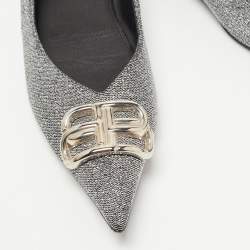 مملوكة مسبقًا Balenciaga Silver Glitter Fabric BB Knife Flats Size 39.5