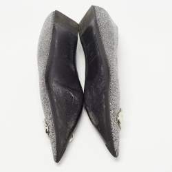 مملوكة مسبقًا Balenciaga Silver Glitter Fabric BB Knife Flats Size 39.5