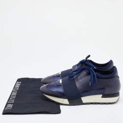 Balenciaga Blue Leather and Satin Race Runner Sneakers Size 37