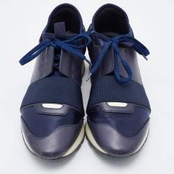 Balenciaga Blue Leather and Satin Race Runner Sneakers Size 37