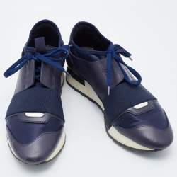 Balenciaga Blue Leather and Satin Race Runner Sneakers Size 37