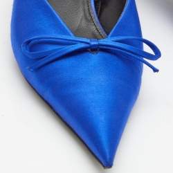 Pre Owned Balenciaga Blue Satin Knife Bow Slingback Pumps Size 41