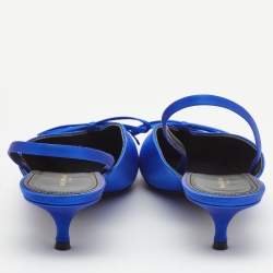 Pre Owned Balenciaga Blue Satin Knife Bow Slingback Pumps Size 41
