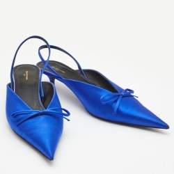 Pre Owned Balenciaga Blue Satin Knife Bow Slingback Pumps Size 41