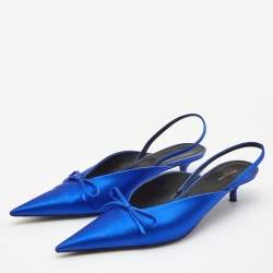 Pre Owned Balenciaga Blue Satin Knife Bow Slingback Pumps Size 41