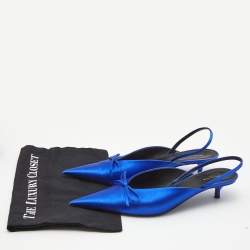 Pre Owned Balenciaga Blue Satin Knife Bow Slingback Pumps Size 41