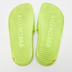 Pre Owned Balenciaga Neon Yellow Rubber Logo Slides Size 37