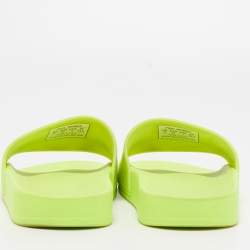Pre Owned Balenciaga Neon Yellow Rubber Logo Slides Size 37