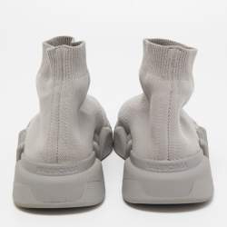 Pre Owned Balenciaga Grey Knit Speed Trainer Sneakers Size 37