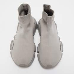 Pre Owned Balenciaga Grey Knit Speed Trainer Sneakers Size 37