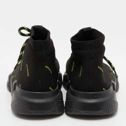 Pre Owned Balenciaga Black Knit Fabric Speed Trainer Neon Logo Lace Up Sock Sneakers Size 38