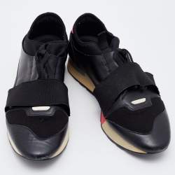Pre Owned Balenciaga Black Leather, Mesh and Neoprene Race Runner Sneakers Size 41