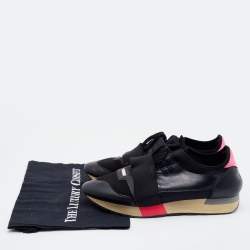 Pre Owned Balenciaga Black Leather, Mesh and Neoprene Race Runner Sneakers Size 41