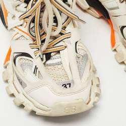 Pre Owned Balenciaga White/Orange Mesh and Synthetic Leather Track Low Top Sneakers Size 37