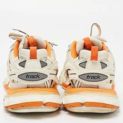 Pre Owned Balenciaga White/Orange Mesh and Synthetic Leather Track Low Top Sneakers Size 37