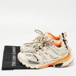 Pre Owned Balenciaga White/Orange Mesh and Synthetic Leather Track Low Top Sneakers Size 37