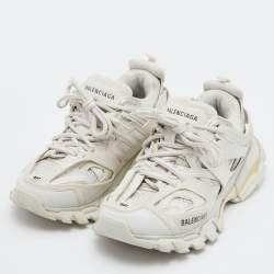 Balenciaga White Mesh and Leather Track 2 Low Top Sneakers
