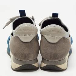 Balenciaga Grey/Blue Mesh and Leather Race Runner Sneakers Size 37