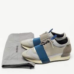 Balenciaga Grey/Blue Mesh and Leather Race Runner Sneakers Size 37