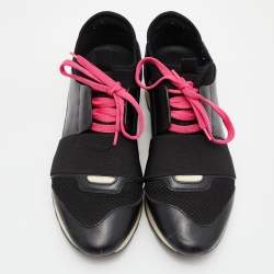 Pre Owned Balenciaga Black Leather,Suede and Mesh Race Runner Low Top Sneakers Size 37