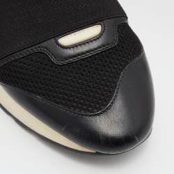 Pre Owned Balenciaga Black Leather,Suede and Mesh Race Runner Low Top Sneakers Size 37