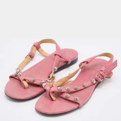 Balenciaga Pink Leather Arena Flat Sandals Size 36