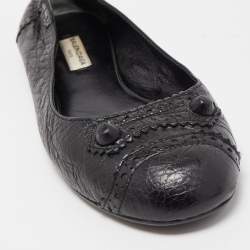 Pre Owned Balenciaga Black Leather Arena Studded Ballet Flats Size 38.5