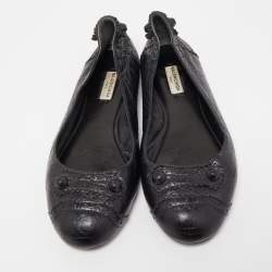 Pre Owned Balenciaga Black Leather Arena Studded Ballet Flats Size 38.5
