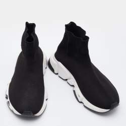 Balenciaga Black Knit Fabric Speed Trainer High Top Sneakers Size 38
