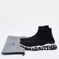 Balenciaga Black Knit Fabric Speed Trainer High Top Sneakers Size 38