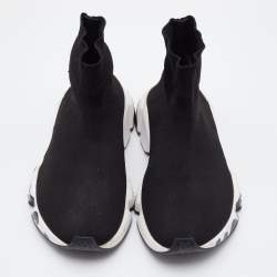 Balenciaga Black Knit Fabric Speed Trainer High Top Sneakers Size 38