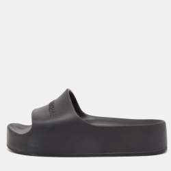 Pre Owned Balenciaga Black Rubber Slide Flats Size 40