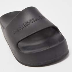 Pre Owned Balenciaga Black Rubber Slide Flats Size 40