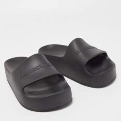 Pre Owned Balenciaga Black Rubber Slide Flats Size 40